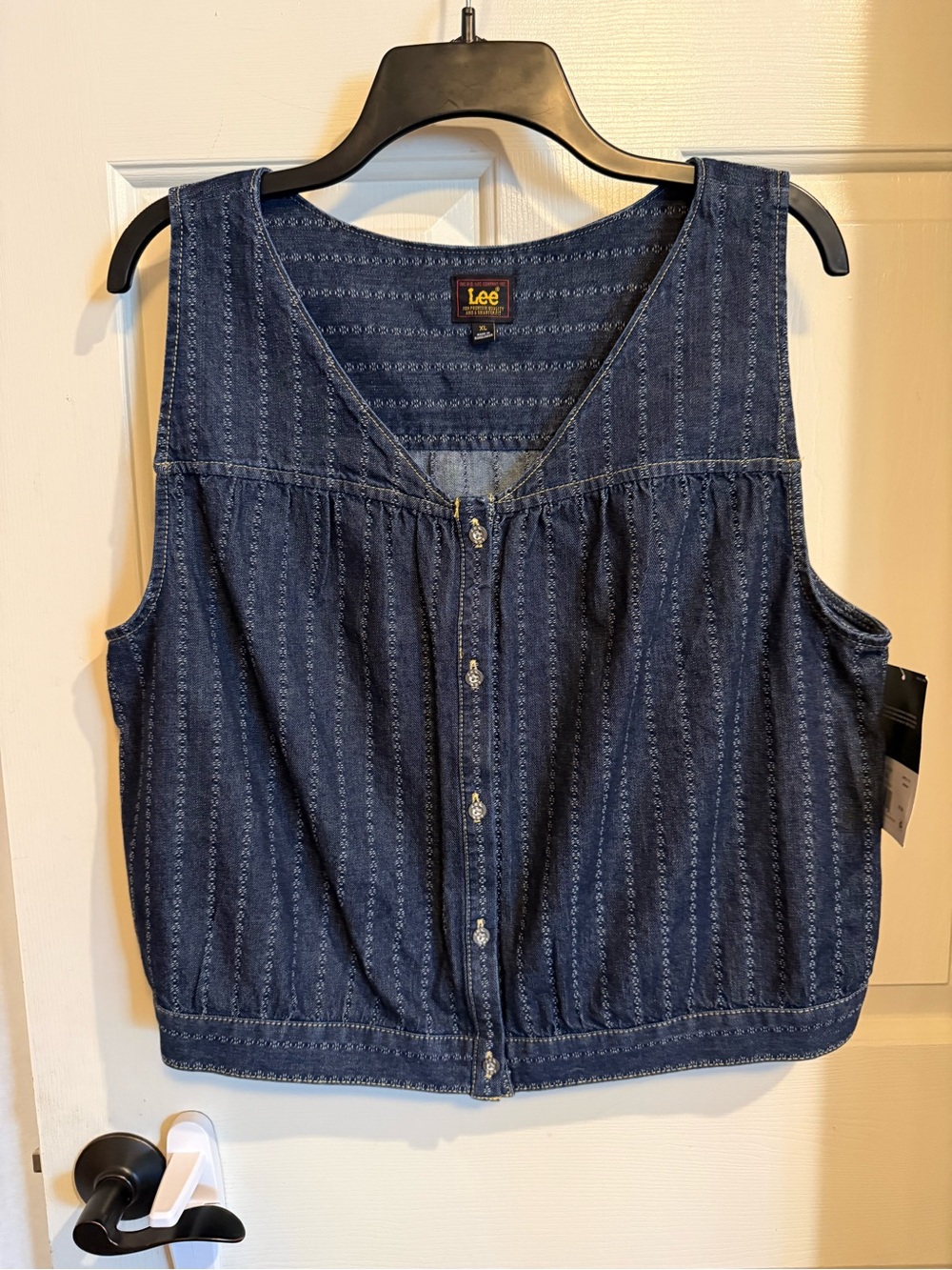 Lee Women's Navy Striped Button-Front Vest from the heritage collection